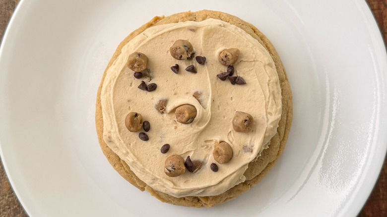 Crumbl's Cookie Dough Cookie on a white plate