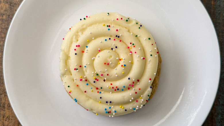 Crumbl's Cake Batter Cookie on a white plate