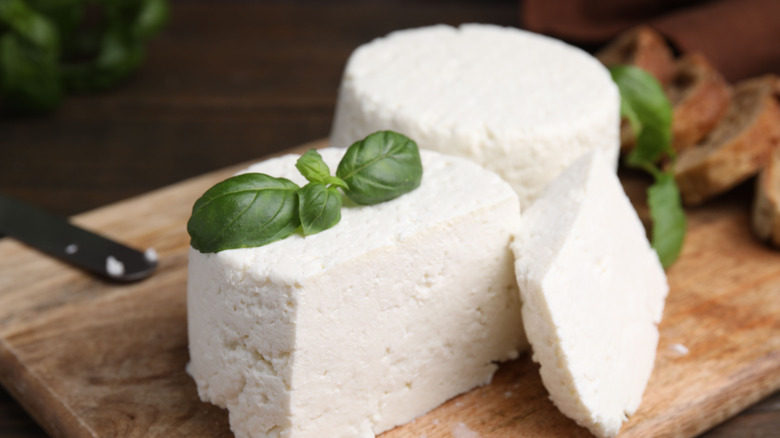 Ricotta cheese on a wooden board