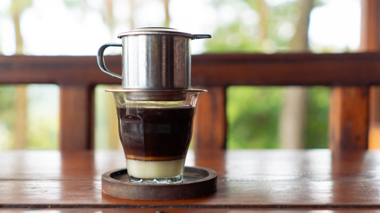Vietnamese coffee with condensed milk on bottom