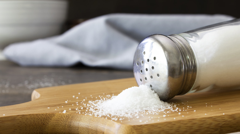 spilled salt on cutting board