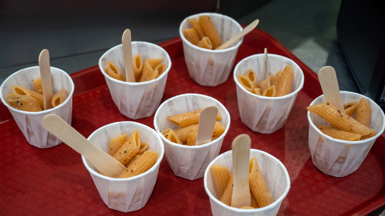 Free pasta samples at store in paper cups