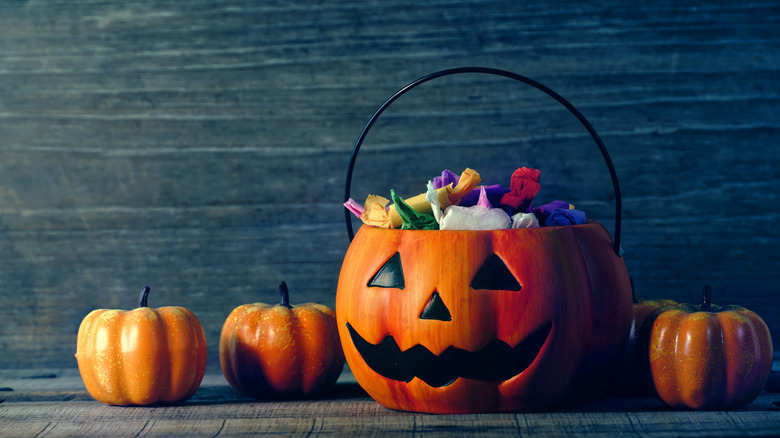 Halloween bucket filled with treats