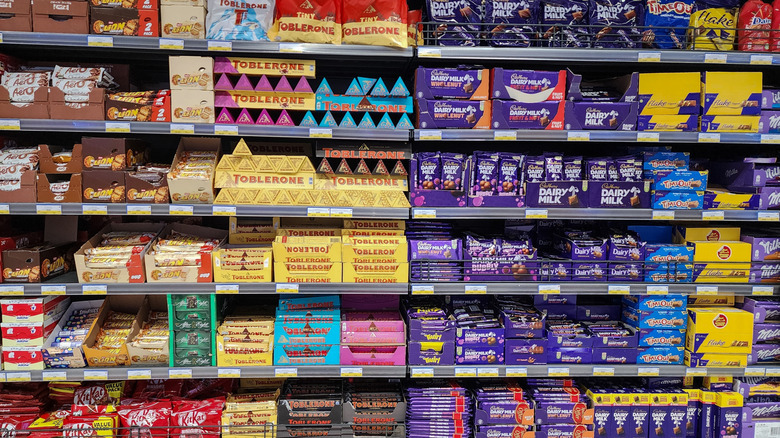 Chocolate bars on shelf