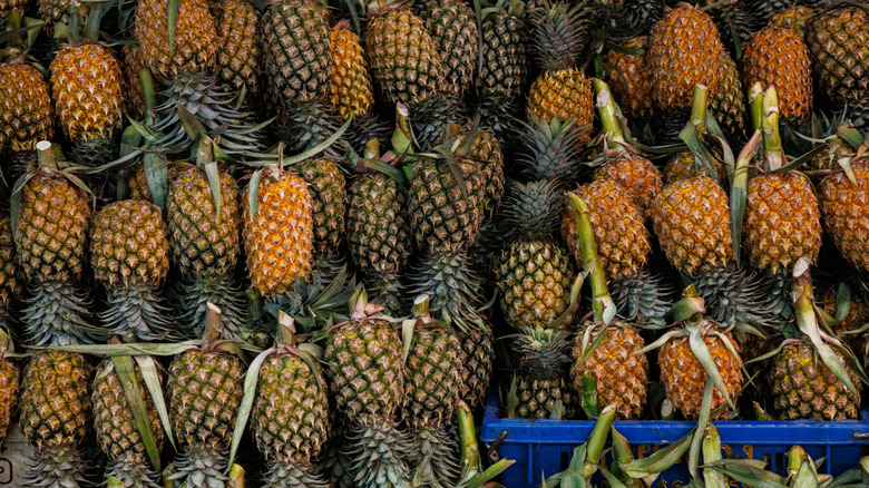 Pineapples in crates