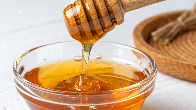 Honey dipper and bowl of honey