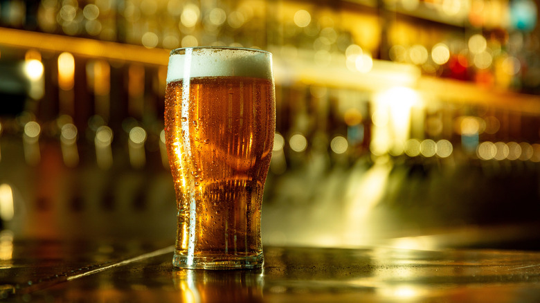 Pint of beer on a bar
