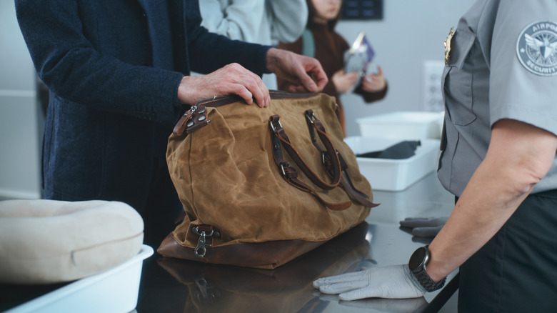 person submitting to TSA bag check