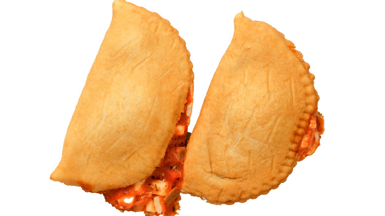 Two pizza pockets on white background