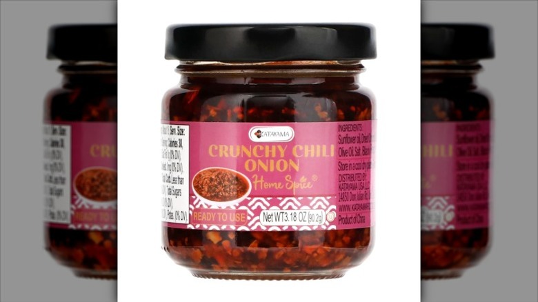 A jar of Katayama Crunchy Chili Onion Home Spice on a white background.