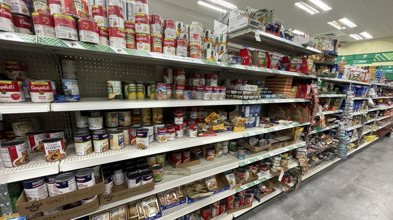 A grocery aisle at Dollar Tree