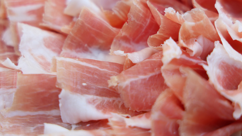 Close up shot of prosciutto ham