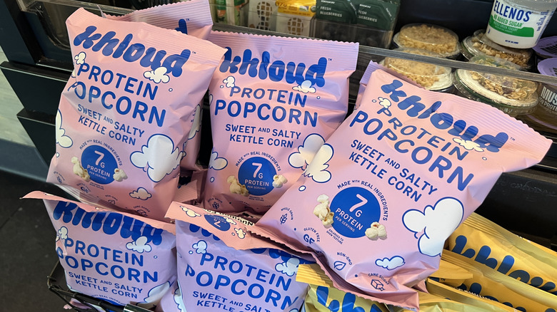 Bags of Khloud protein popcorn