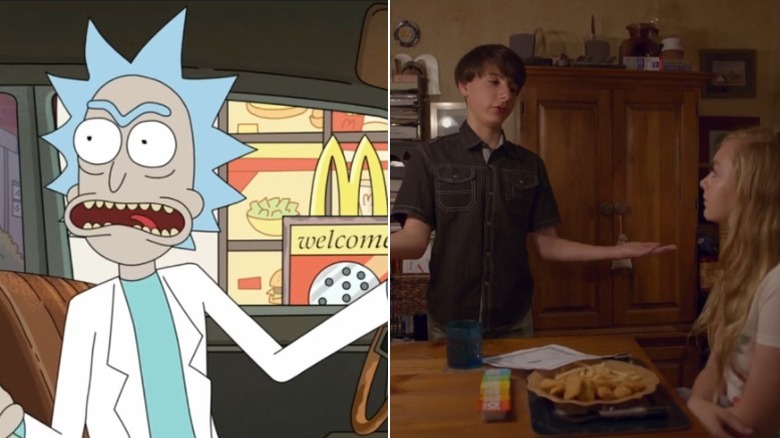 Rick & Morty at the McDonald's drive-thru, and two tweens eat McNuggets in Eight Grade