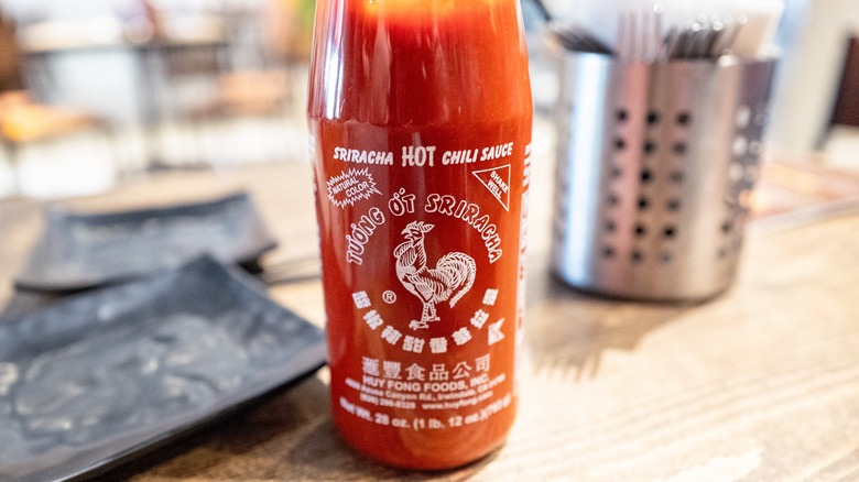 Bottle of sriracha