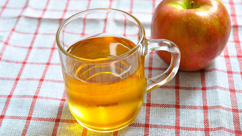 Glass of apple cider with an apple