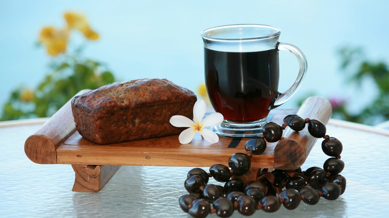 Banana bread with a cup of coffee