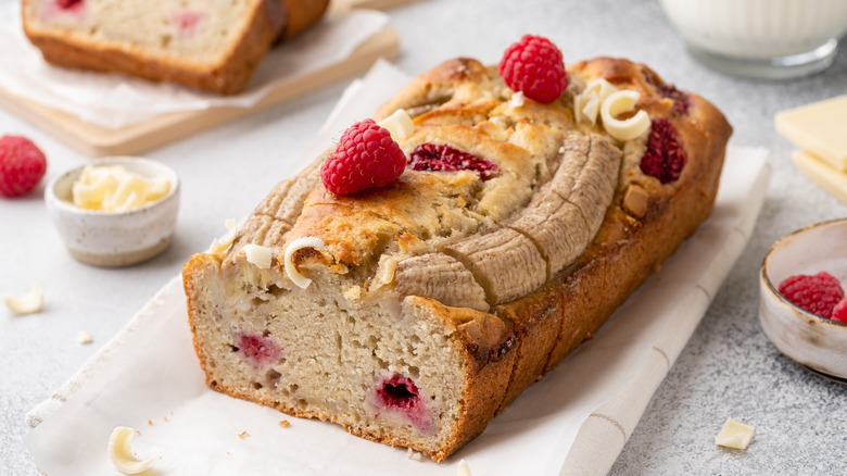 Banana bread with raspberries