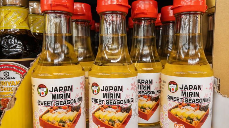 Bottles of mirin in store
