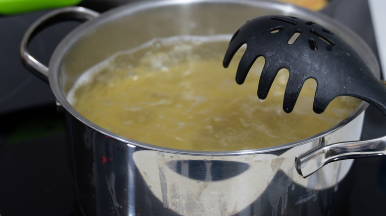 Pot of cooking pasta