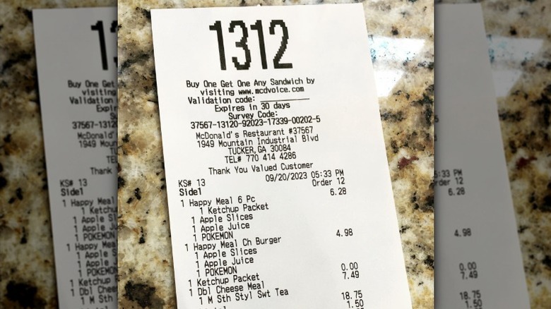 A receipt from McDonald's