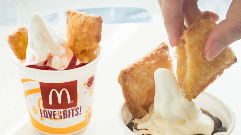 Apple pie dipped into McDonald's sundaes