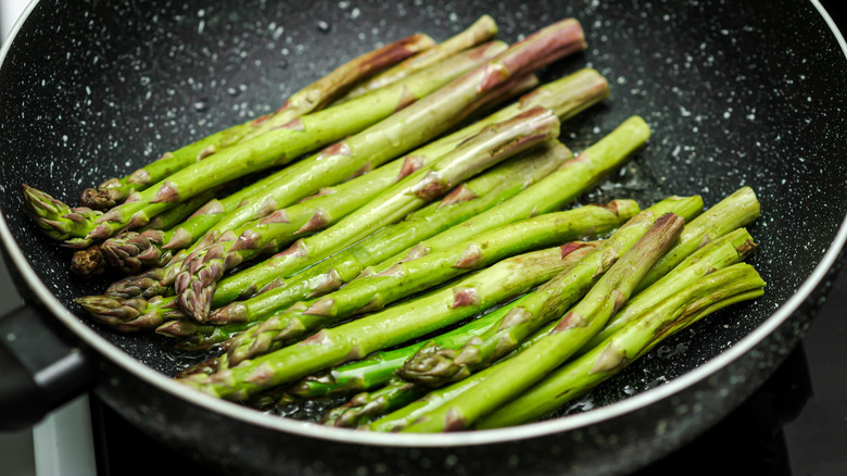 Asparagus in sauté pan