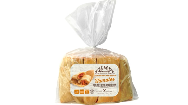 The 15-count of Del Real Foods Chicken Tamales in Red Sauce