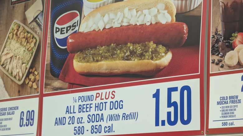 The Costco food court hot dog on a sign