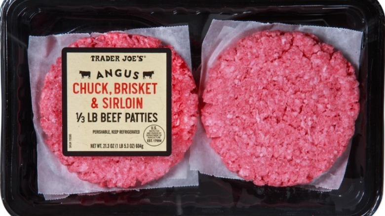 Package of Trader Joe's Angus Chuck, Brisket & Sirloin Beef Patties