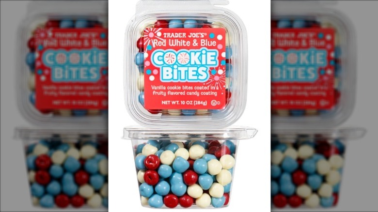 two tubs of Trader Joe's Red White & Blue Cookie Bites