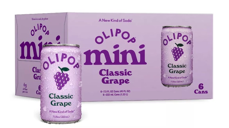 A cartion of Olipop mini cans in classic grape