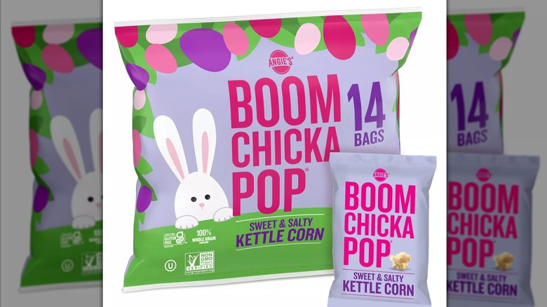 Easter-themed packages of Angie's Boom Chicka Pop Sweet & Salty Kettle Corn