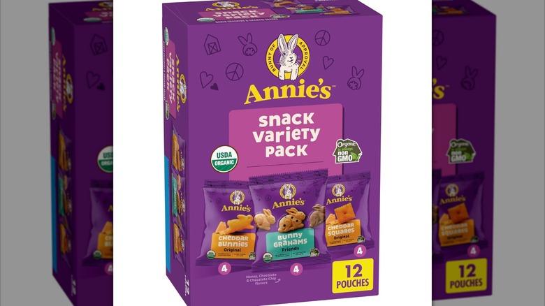 Annie's snack variety pack with Cheddar Bunnies, Bunny Grahams, and Cheddar Squares
