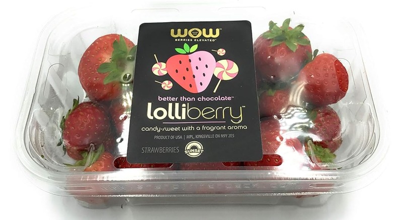 A carton of fresh Lolliberry strawberries with candy-sweet flavor