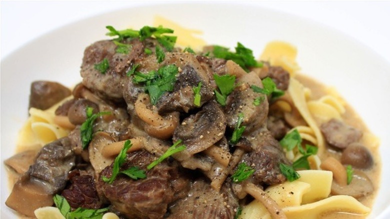 Plate of beef stroganoff