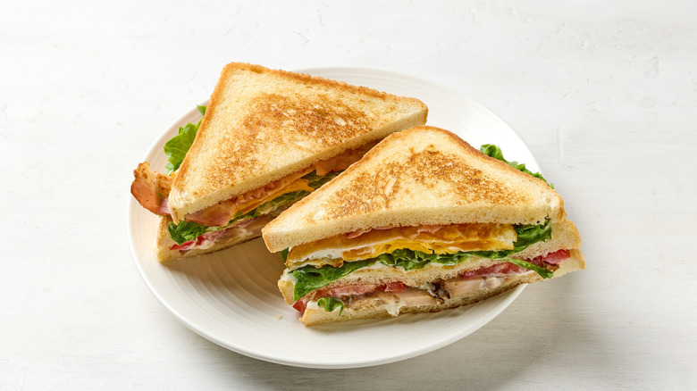 Club sandwich on white plate