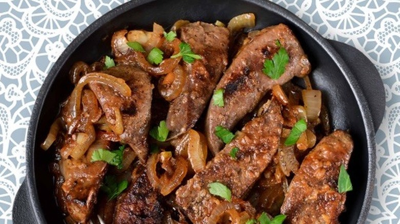 Liver and onions in pan