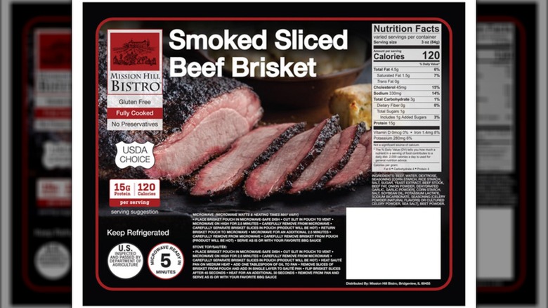 A package of Mission Hill Bistro smoked slice beef brisket
