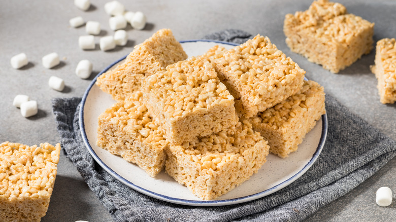 Plate with stack of Rice Krispies treats