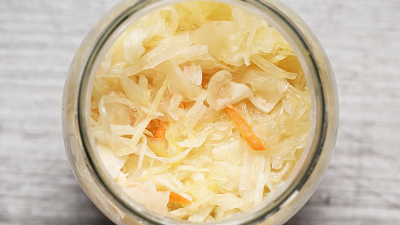 Homemade sauerkraut in jar