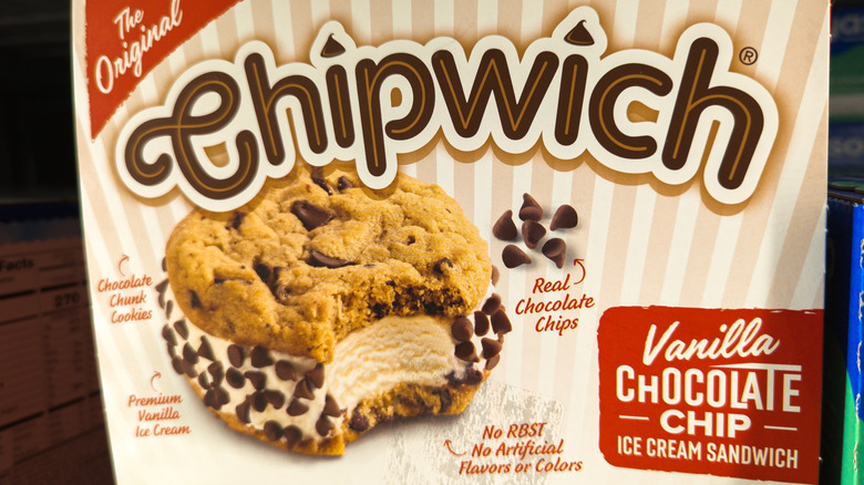 Close-up photo of a box of Chipwich ice cream sandwiches