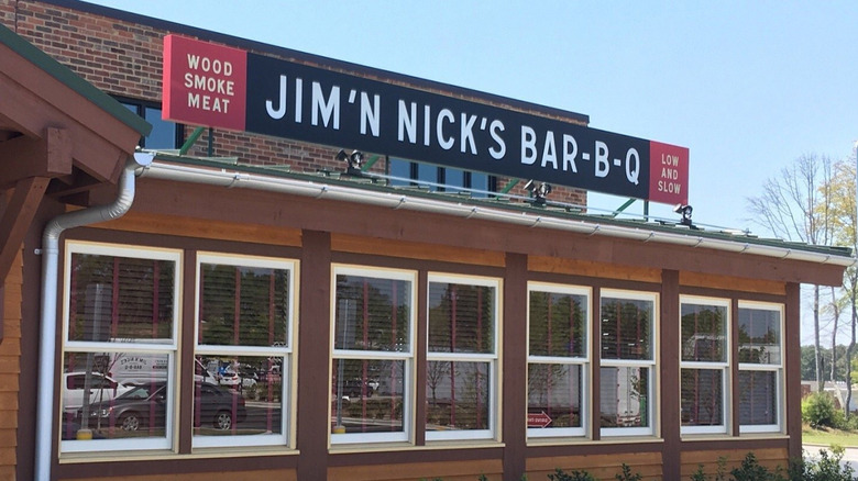 The exterior of a Jim 'N Nick's Bar-B-Q restaurant