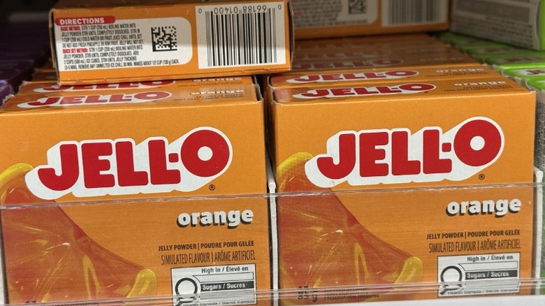 Boxes of orange Jell-O on sale.