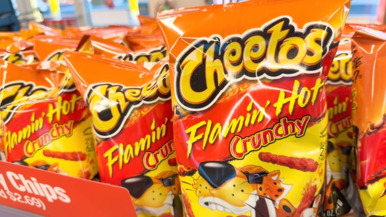 Bags of Flamin' Hot Cheetos.