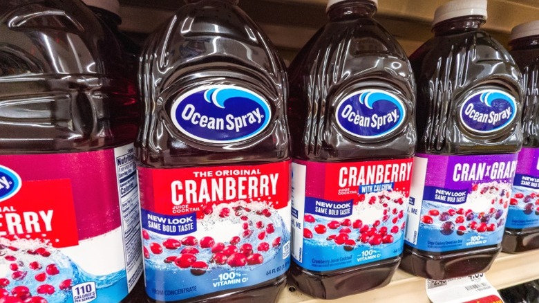 Large bottles of Ocean Spray cranberry juice.