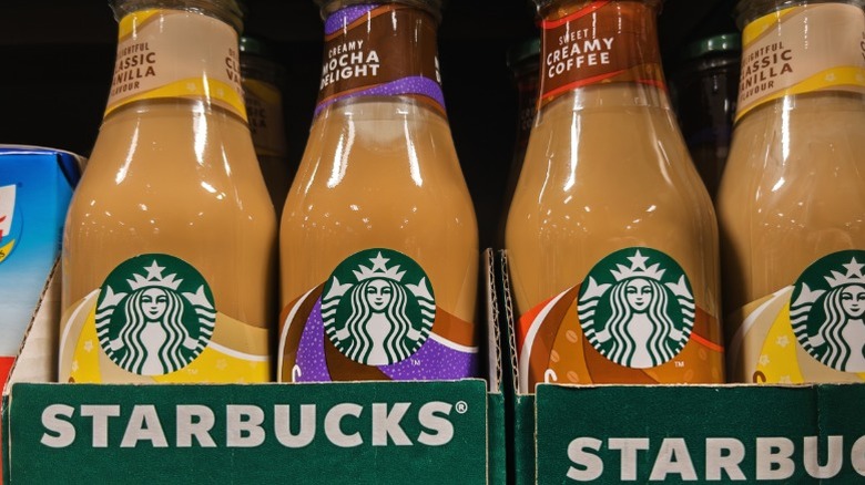 Bottles of Starbucks ready-to-drink coffee.