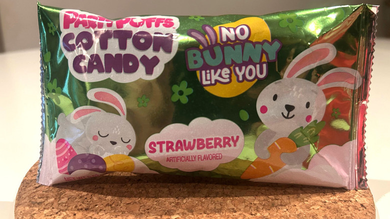 Party Puffs Cotton Candy on a cork board