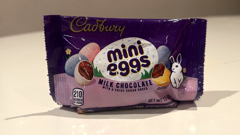 Cadbury Mini Eggs on a white table