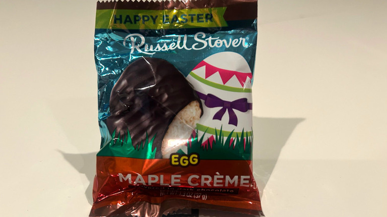 Russell Stover Maple Creme Chocolate Egg against a white background